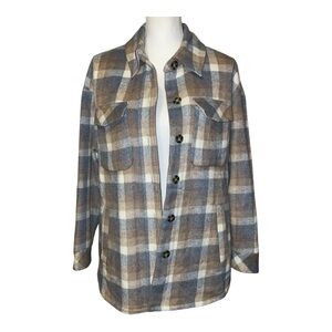 NWOT plaid flannel wool blend lined shacket jacket